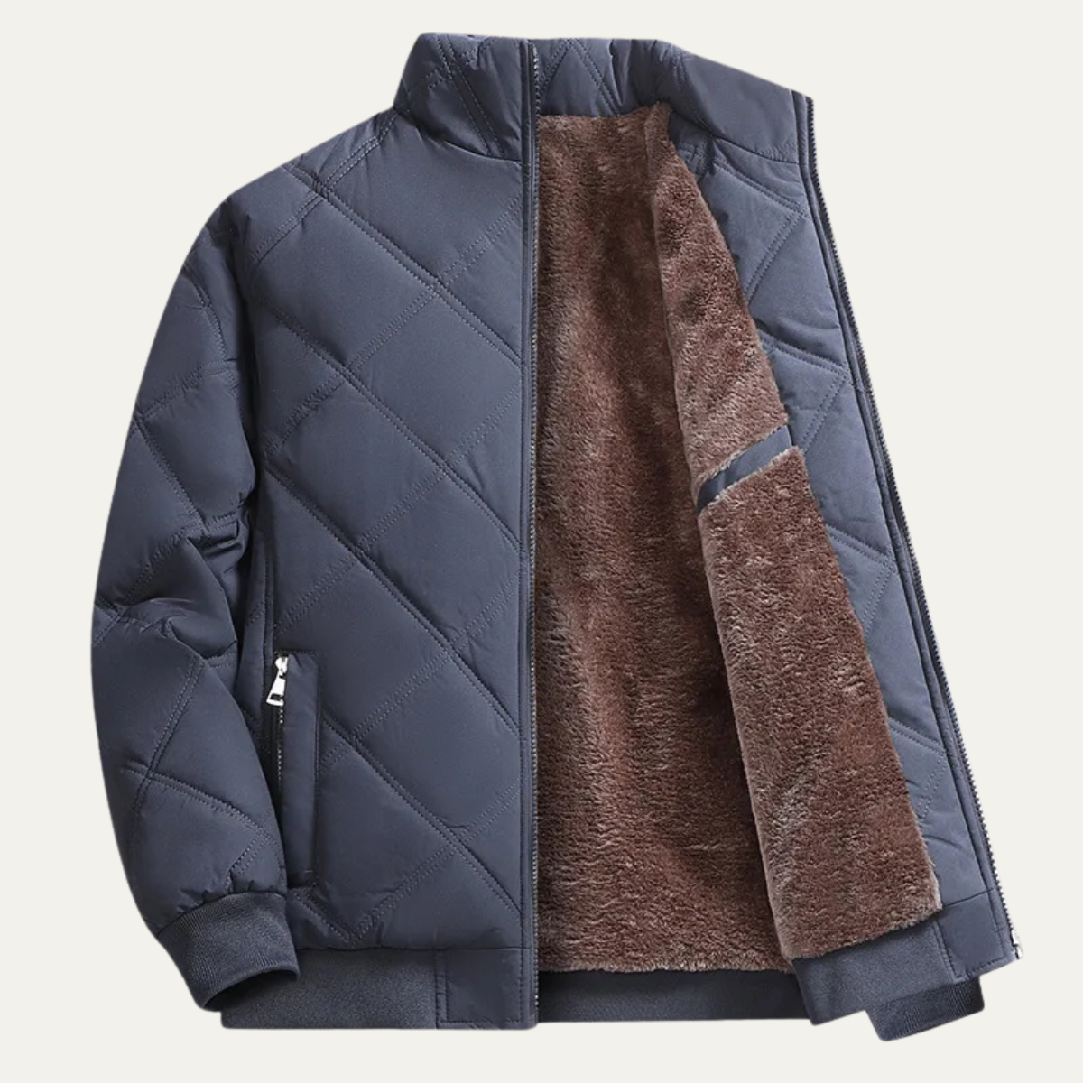 Men's Cotton Diamond Pattern Coat Warm Stand Collar