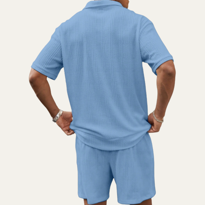 Men's Polo Shirt And Shorts Set Solid Color Casual