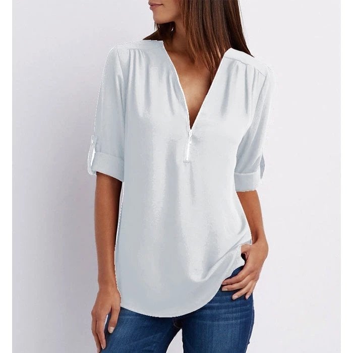 Pink Women's Casual V-Neck Short Sleeve Blouse Top