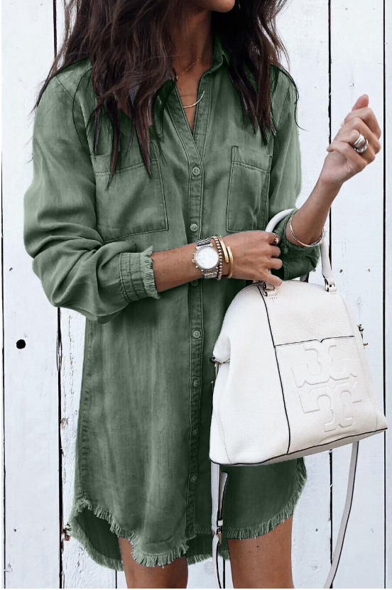Relaxed Fit Women's Long Sleeve Shirt Dress