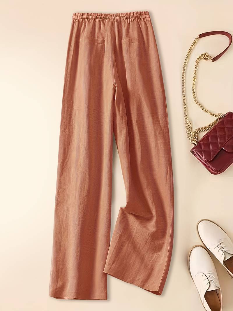 Women's Wide Leg Drawstring Pants Elastic Waist Side Pockets
