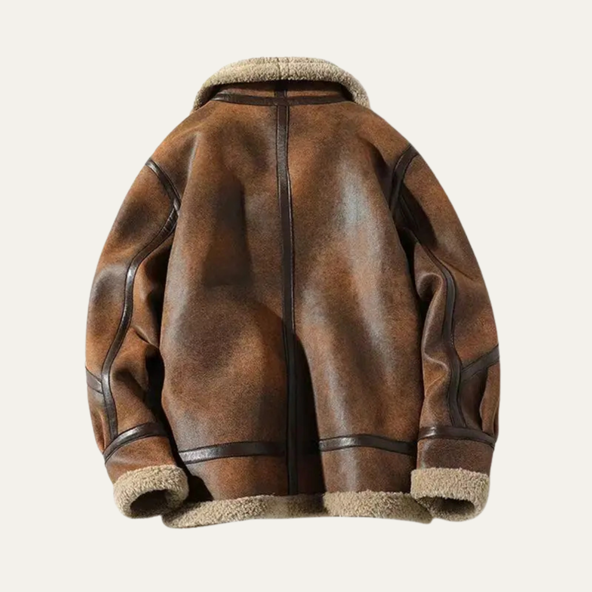 Men's Retro Shearling Leather Jacket Warm Fur Lining