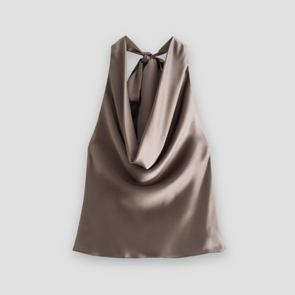 Women's Halter Neck Sleeveless Cowl Drape Back Tie - VibreMode