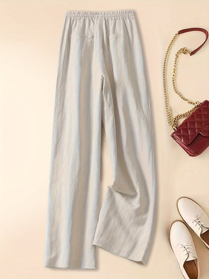 Women's Linen Blend Wide Leg Trousers Lightweight