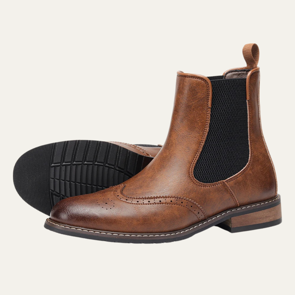 Men's Leather Chelsea Boots Elastic Sides Brown