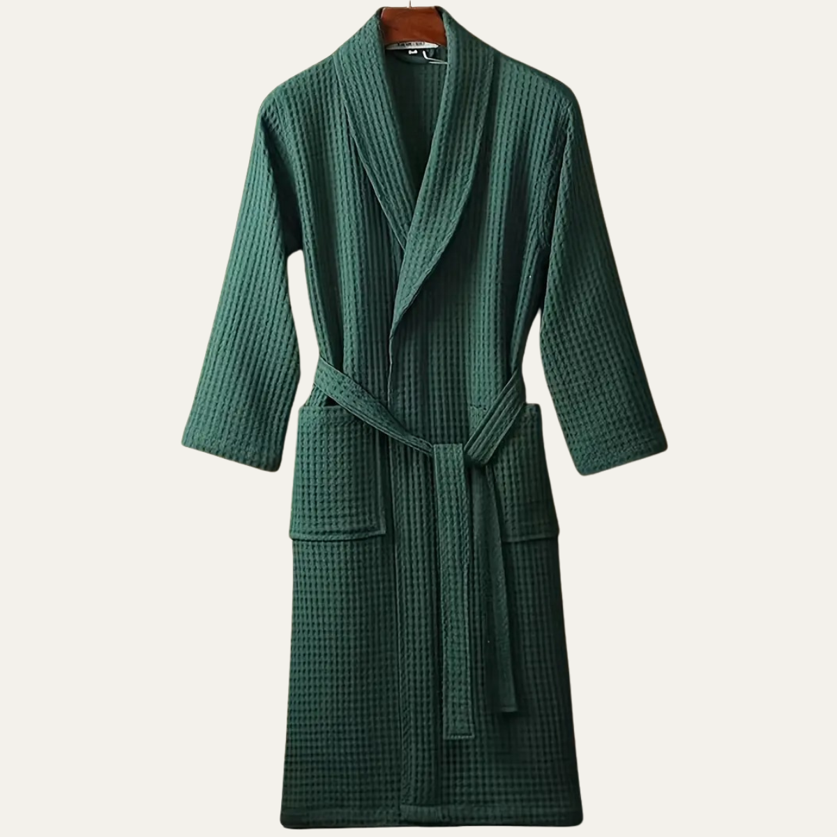 Men's Cotton Waffle Bathrobe Lightweight Beige