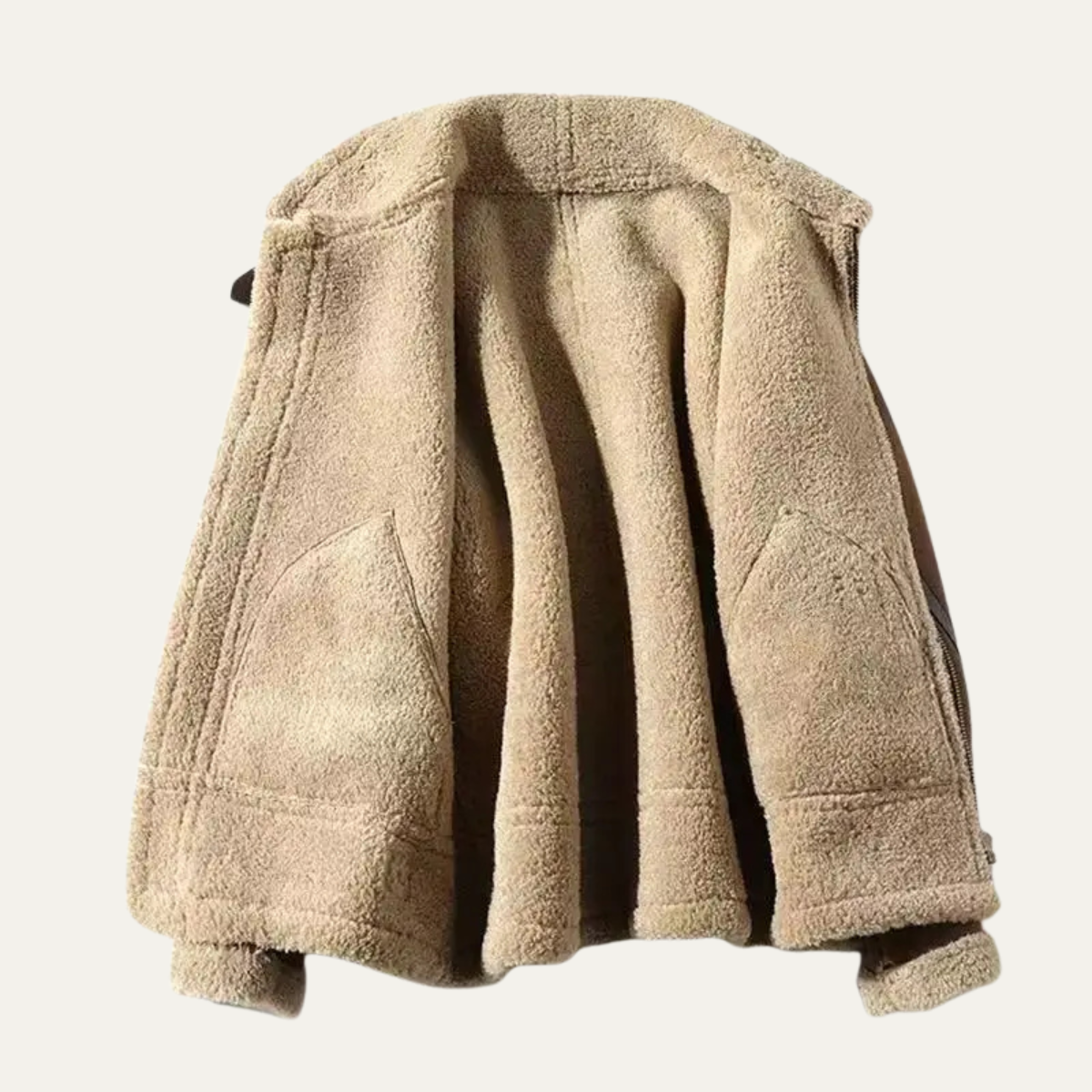 Men's Retro Shearling Leather Jacket Warm Fur Lining
