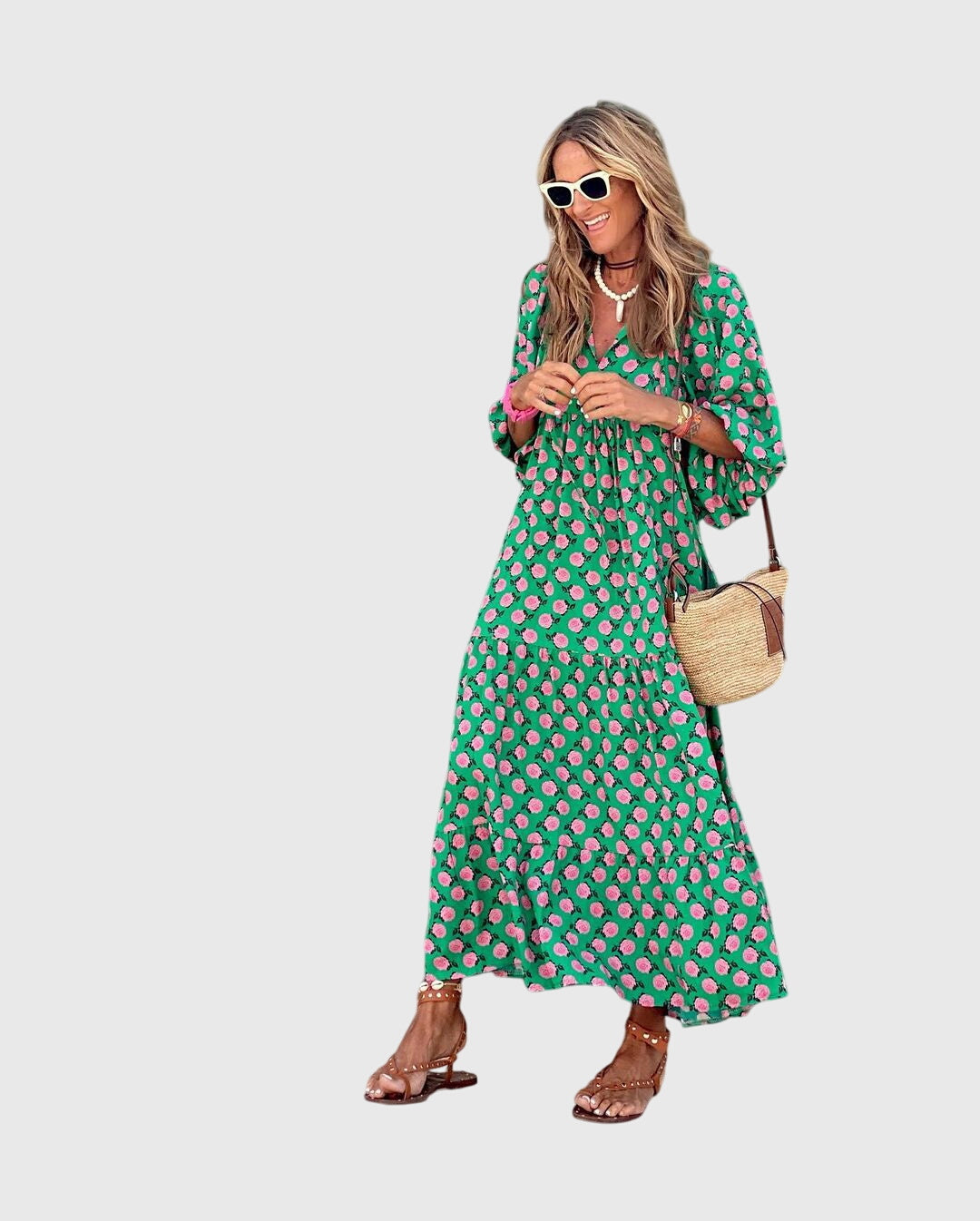 Floral Print Long Summer Dress For Ladies