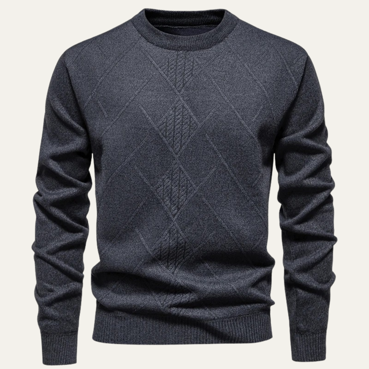 Men's Crew Neck Knit Sweater Warm Diamond Pattern