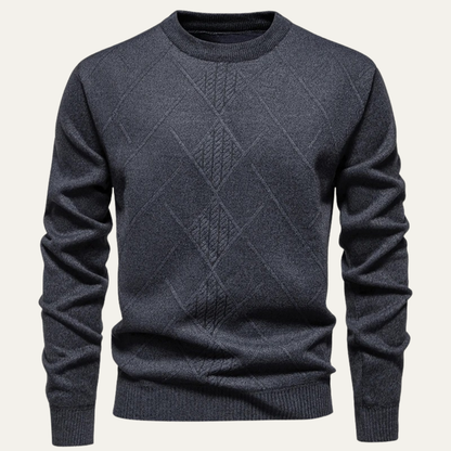 Men's Crew Neck Knit Sweater Warm Diamond Pattern