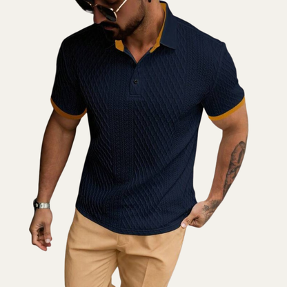Men's Textured Polo Shirt Contrast Collar