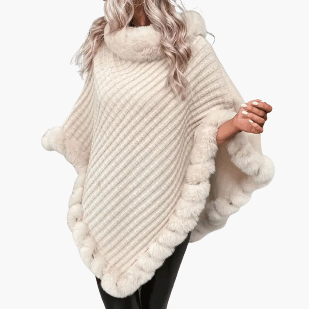 Women's Knit Poncho Faux Fur Oversized