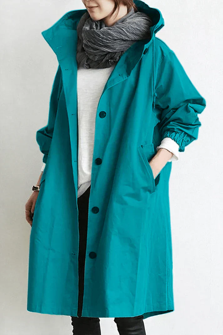 Women's Oversized Hooded Trench Coat Waterproof Button Up Beige