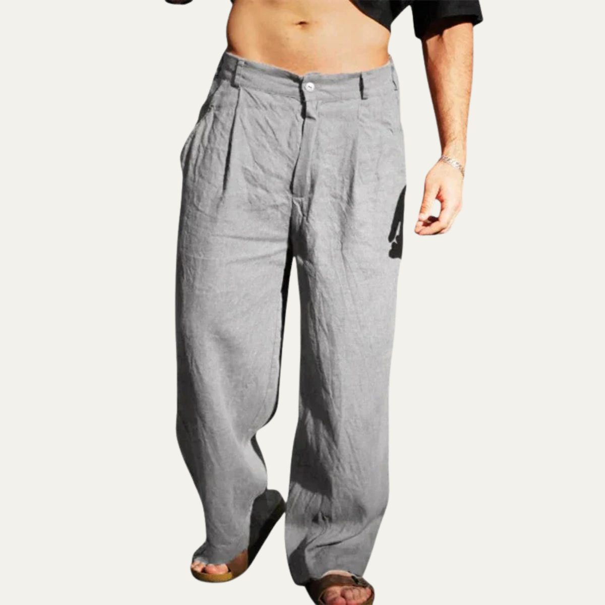 Men's Linen Casual Pants Relaxed Fit Beige