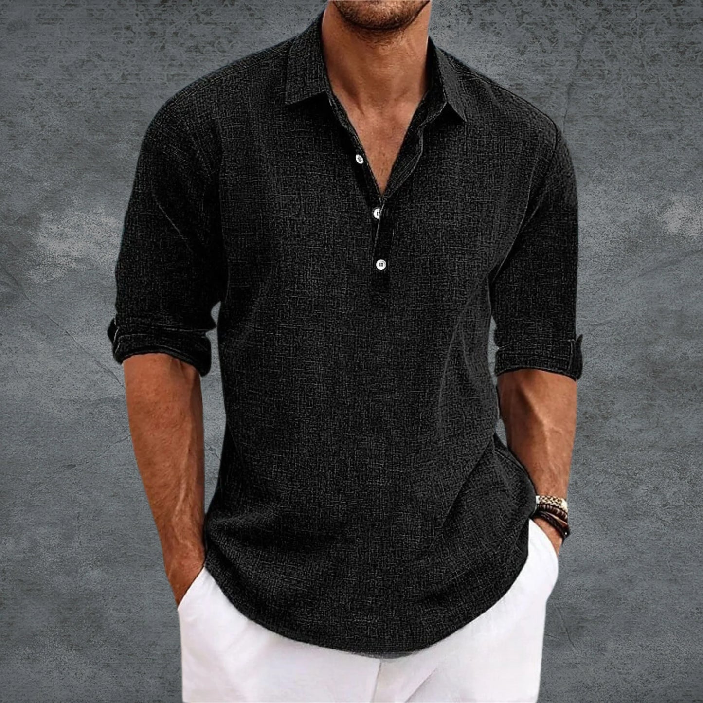 Men's Casual Shirt Cotton Roll-Up Sleeves Light Blue