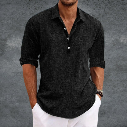 Men's Casual Shirt Cotton Roll-Up Sleeves Light Blue