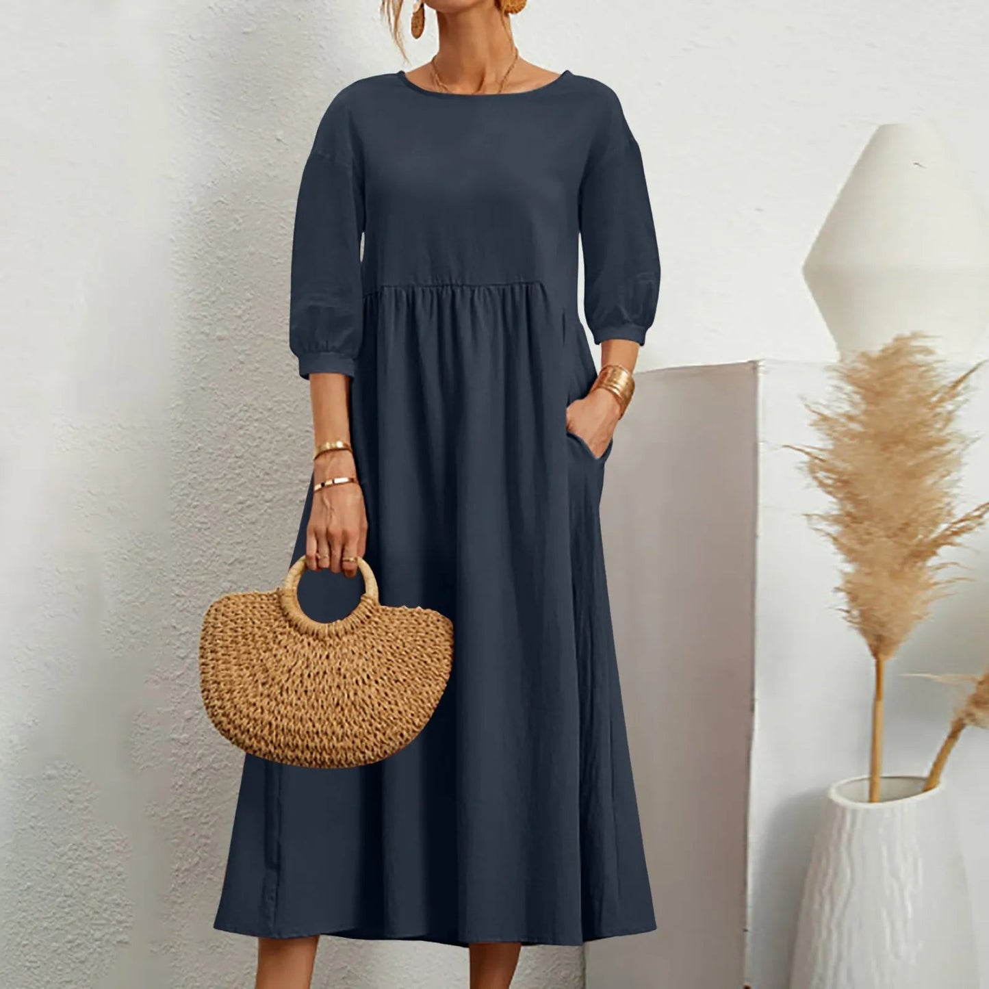 Women's Patchwork Midi Dress Casual Comfortable