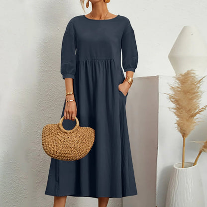 Women's Patchwork Midi Dress Casual Comfortable