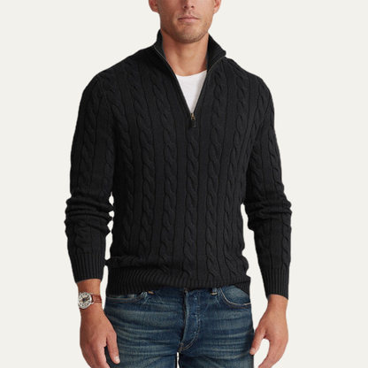 Men's Knit Quarter Zip Sweater Cable Pattern