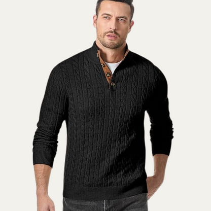 Men's Cable Knit Sweater Stand Collar