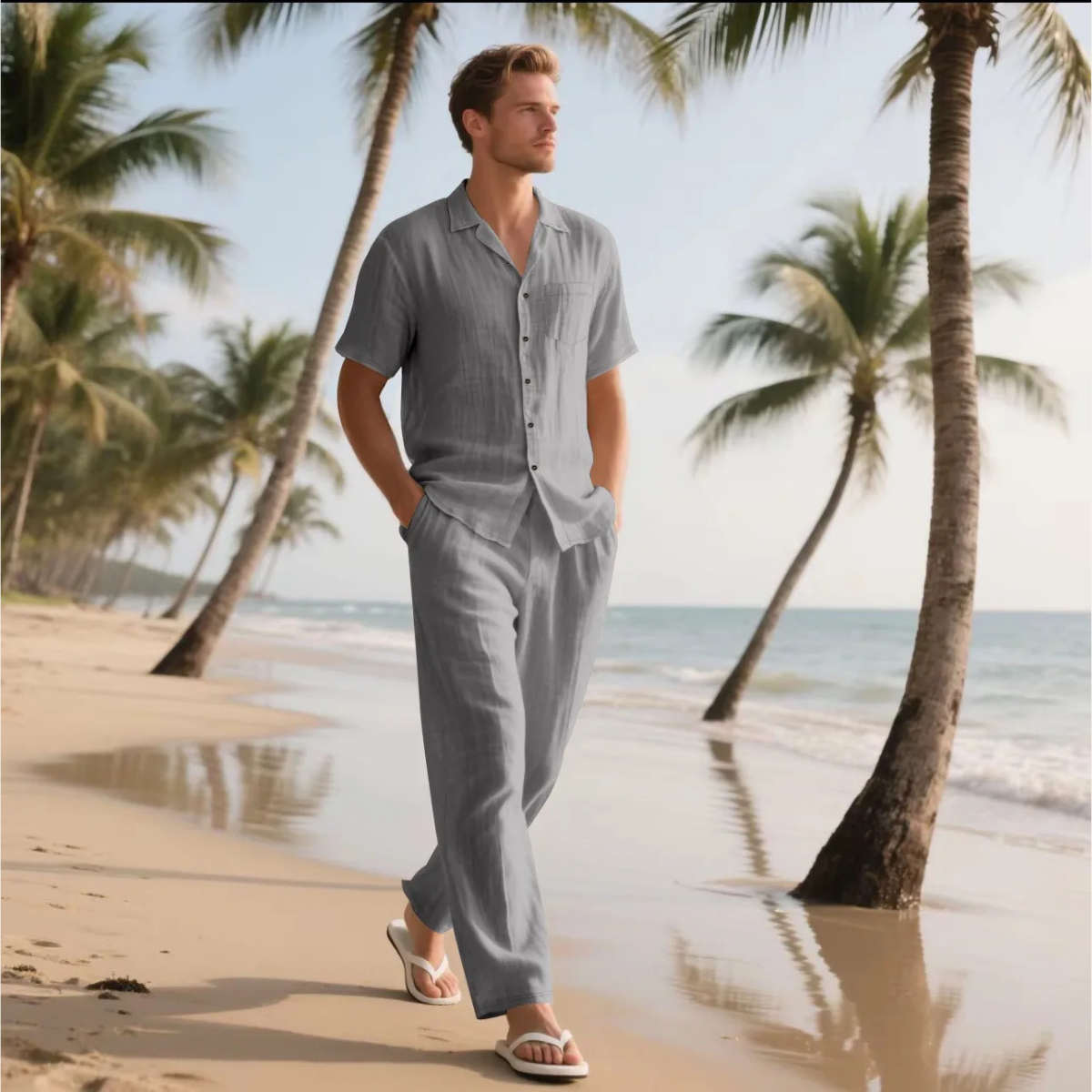 Men's Lightweight Casual Shirt And Pants Set