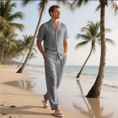 Men's Lightweight Casual Shirt And Pants Set
