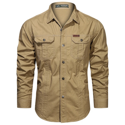 Men's Cotton Cargo Shirt Casual Button Up