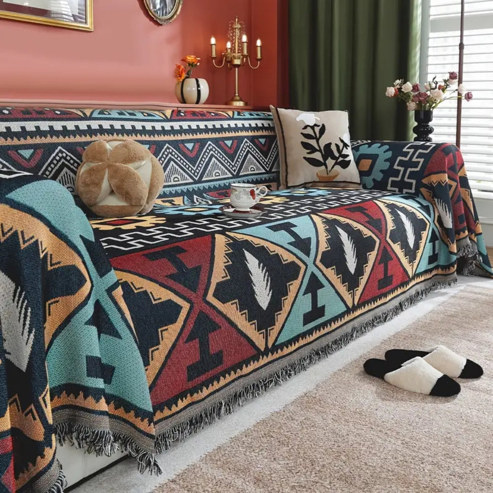 Geometric Sofa Cover Boho Patterned Fabric - VibreMode