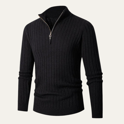 Men's Knitted Half Zip Sweater Ribbed Collar