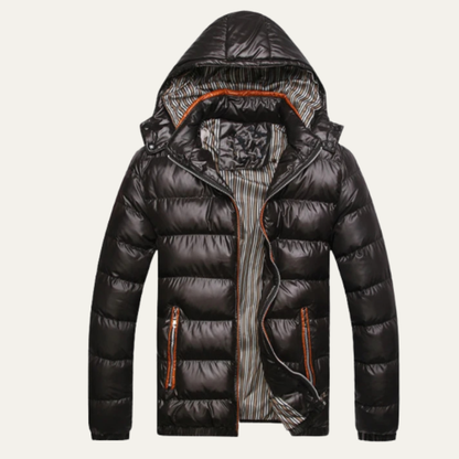 Men's Hooded Puffer Jacket Quilted Black - VibreMode