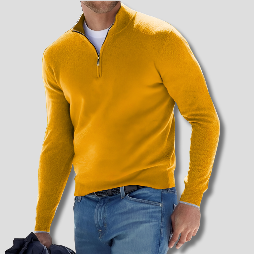 Men's Cotton Zipper Collar Pullover Sweater