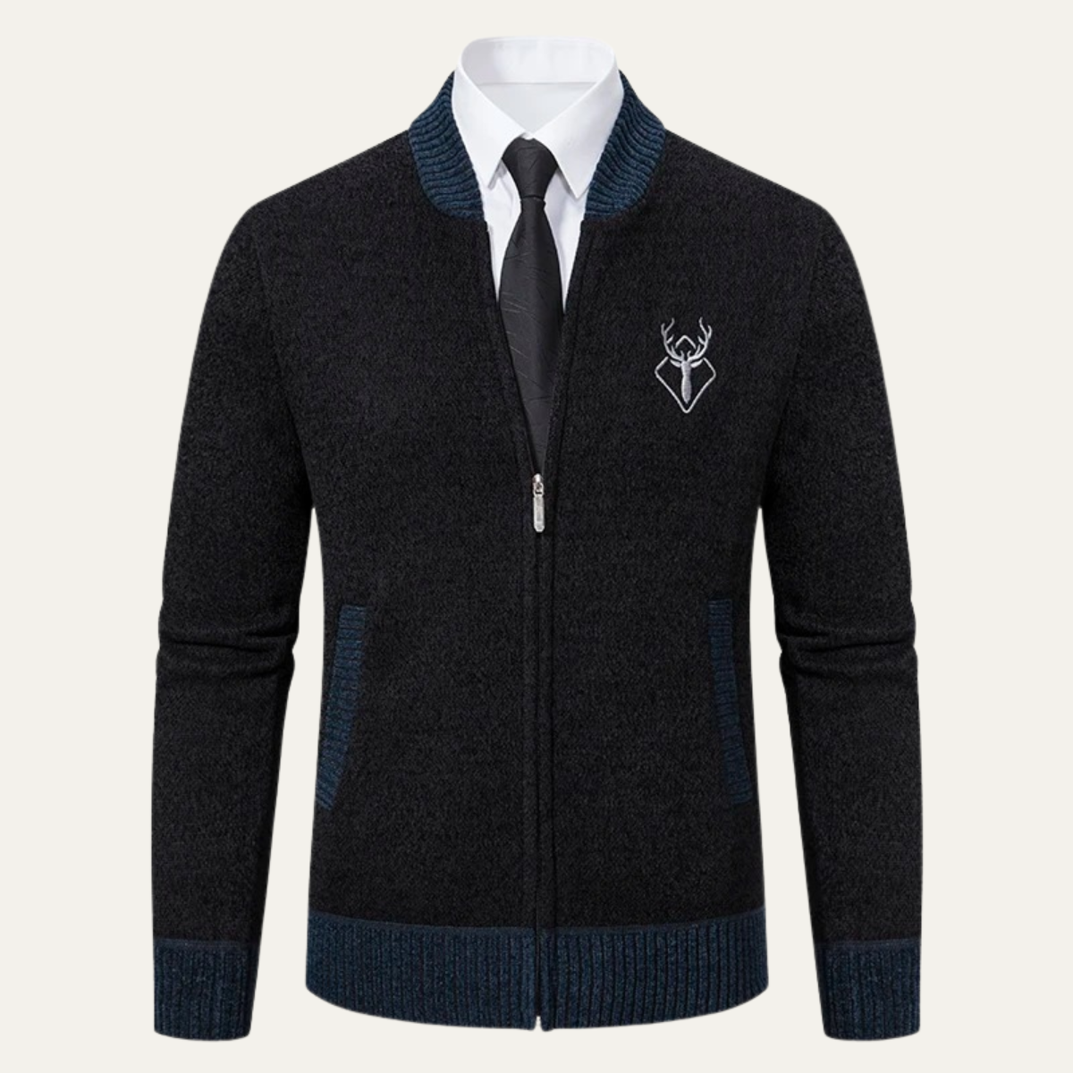 Men's Embroidered Zip Knit Sweater