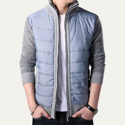 Men's Winter Puffer Jacket Knit Sleeve Zip Up