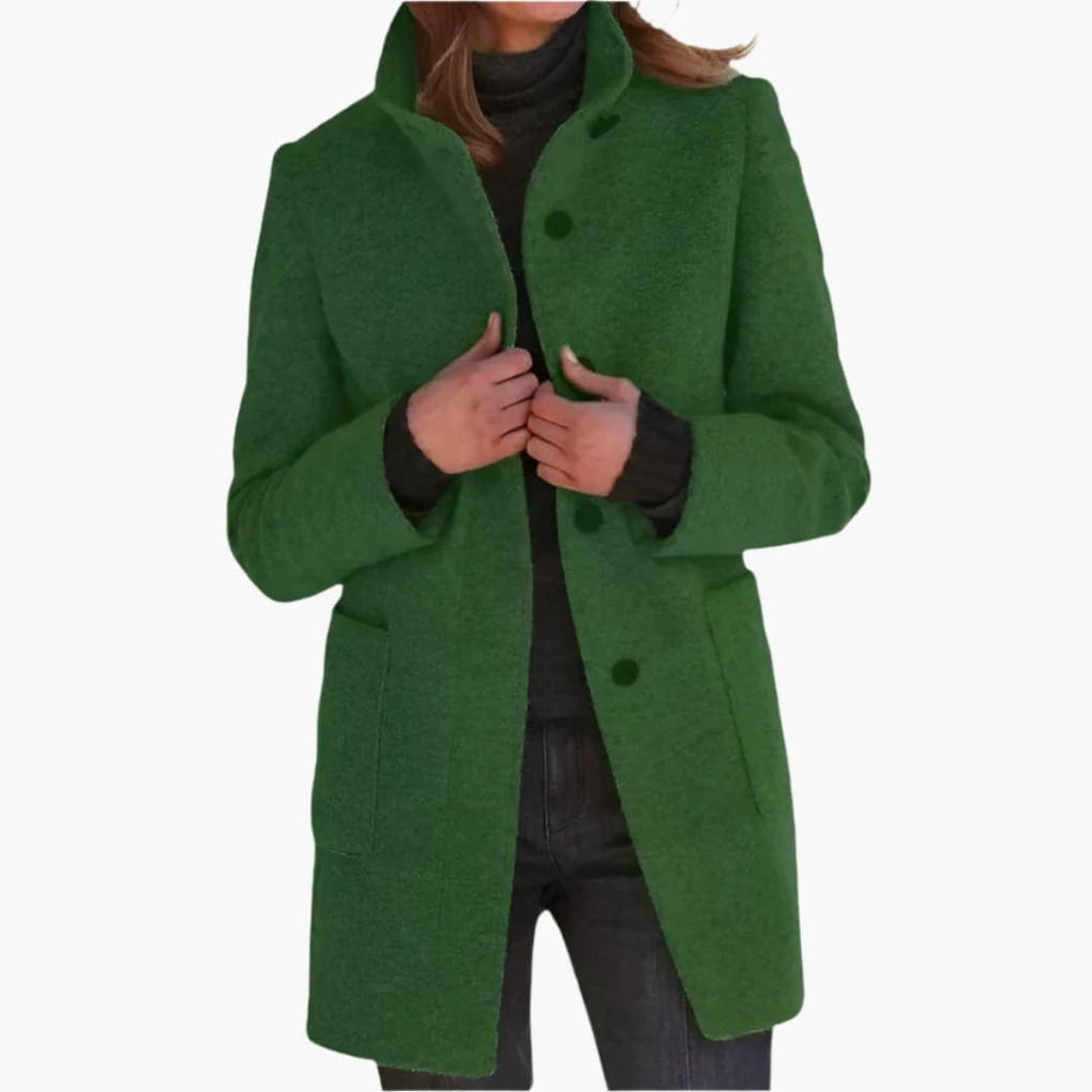 Women's Coat Stand Collar Pockets - VibreMode