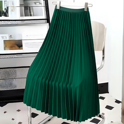 Women's Satin Pleated High Waist Skirt