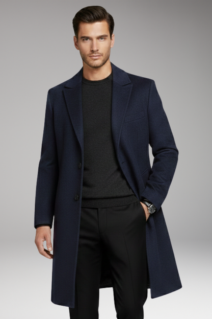 Men's Long Coat Notched Lapel Seam Pockets
