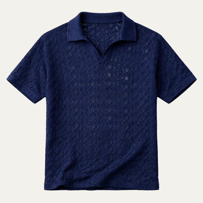 Men's Linen Shirt Crochet Mesh Navy Blue - VibreMode