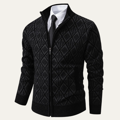Men's Knit Diamond Pattern Zip Jacket