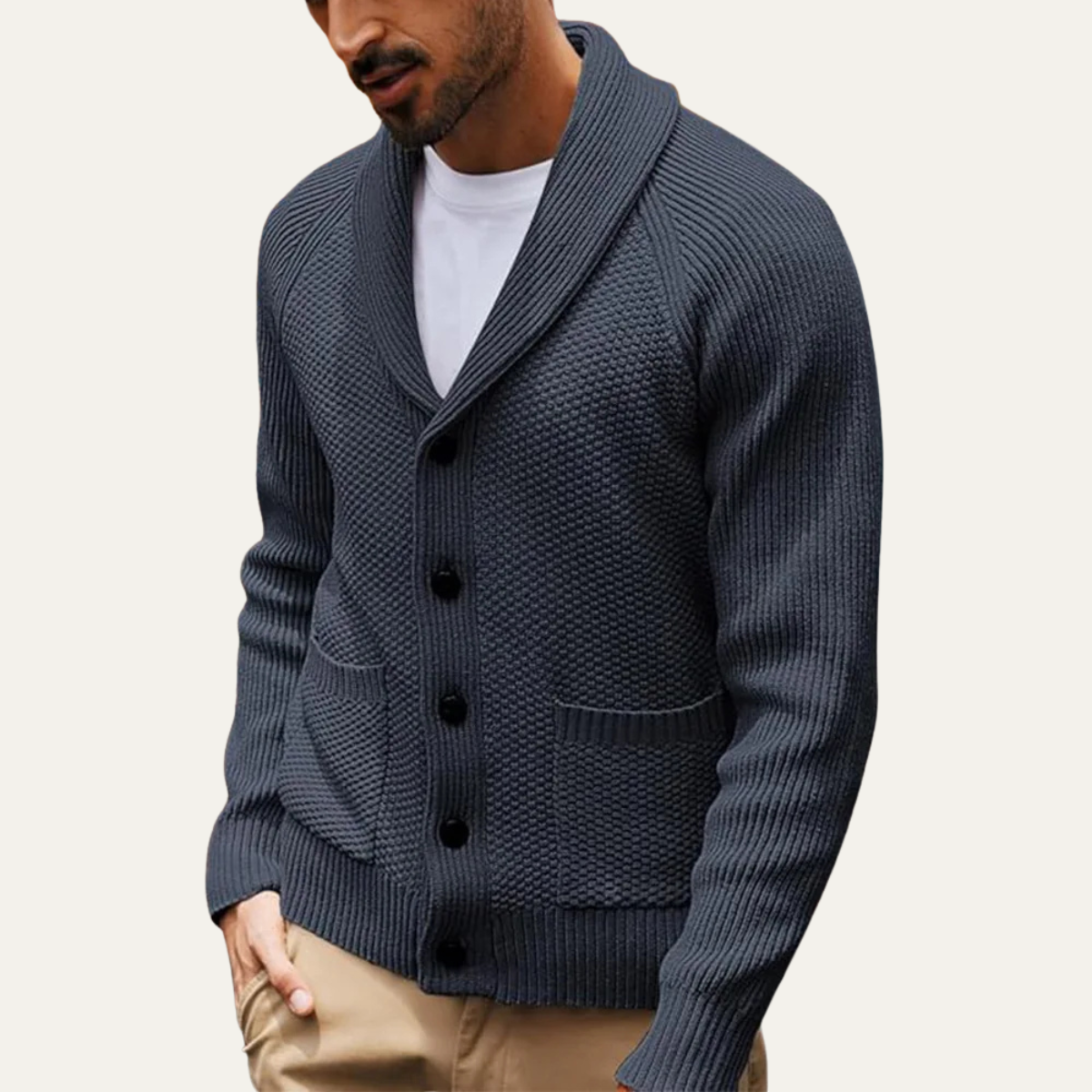 Men's Shawl Collar Knit Cardigan With Pockets