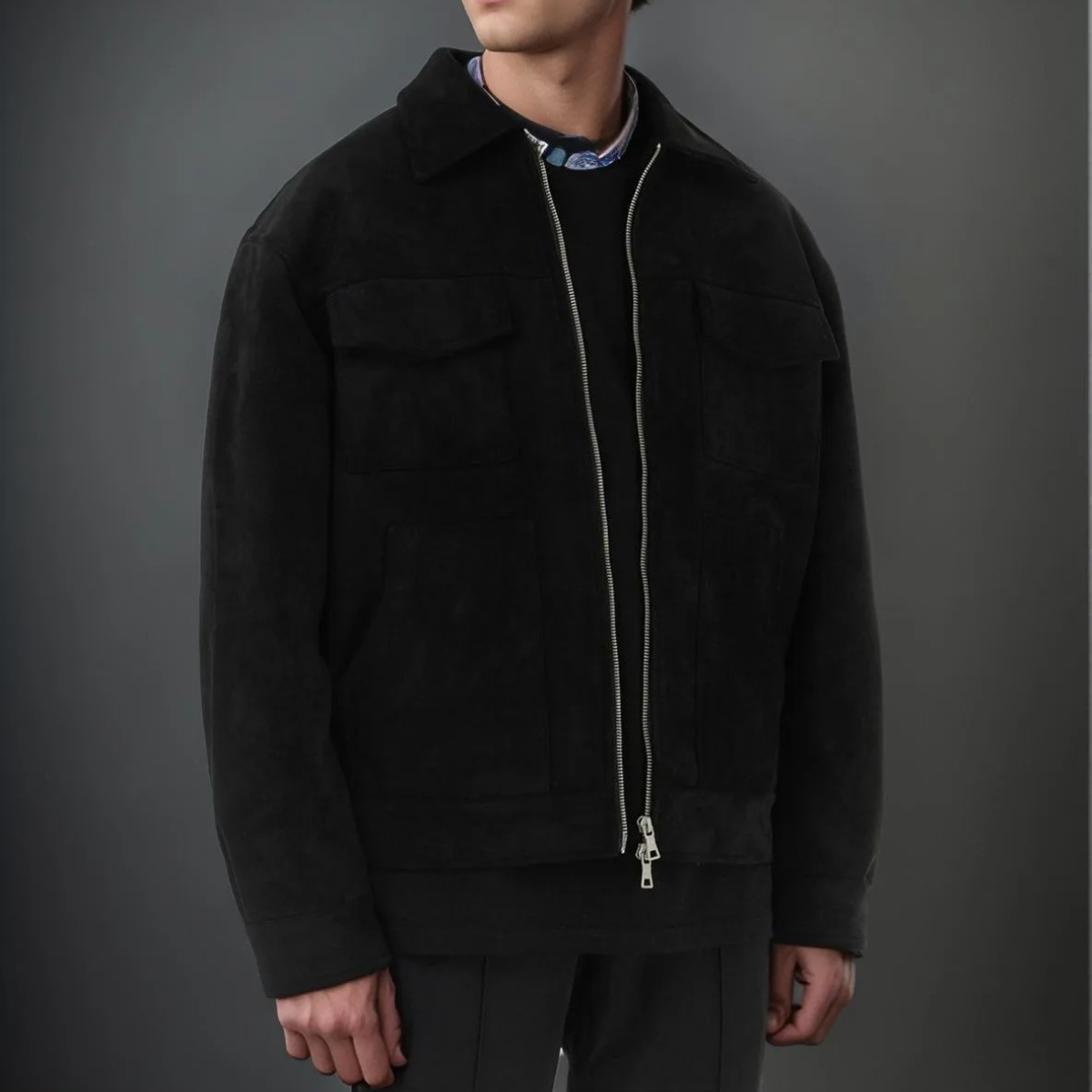 Men's Suede Biker Jacket Zip Up Casual