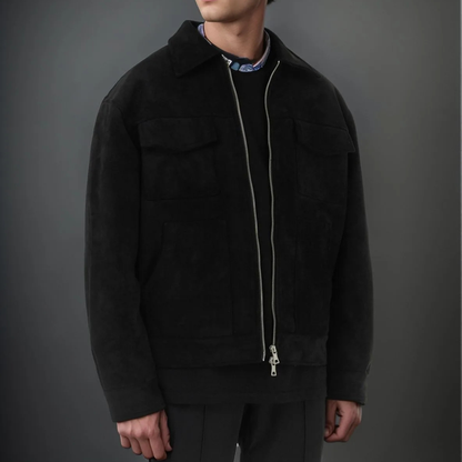 Men's Suede Biker Jacket Zip Up Casual