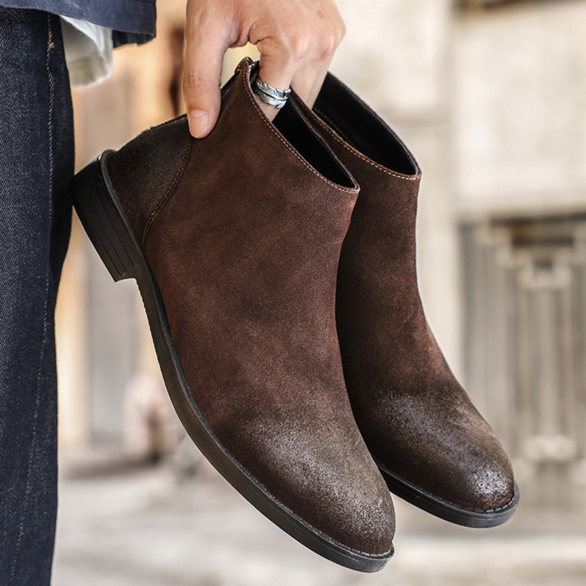 Vicenza Men's Suede Leather Ankle Boots Zip Up