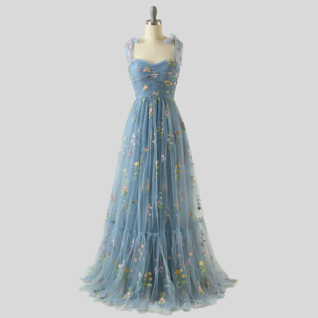 Women's Embroidered Tulle Ball Gown Evening Dress