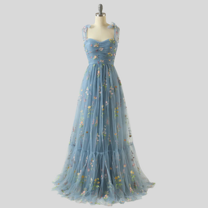 Women's Embroidered Tulle Ball Gown Evening Dress