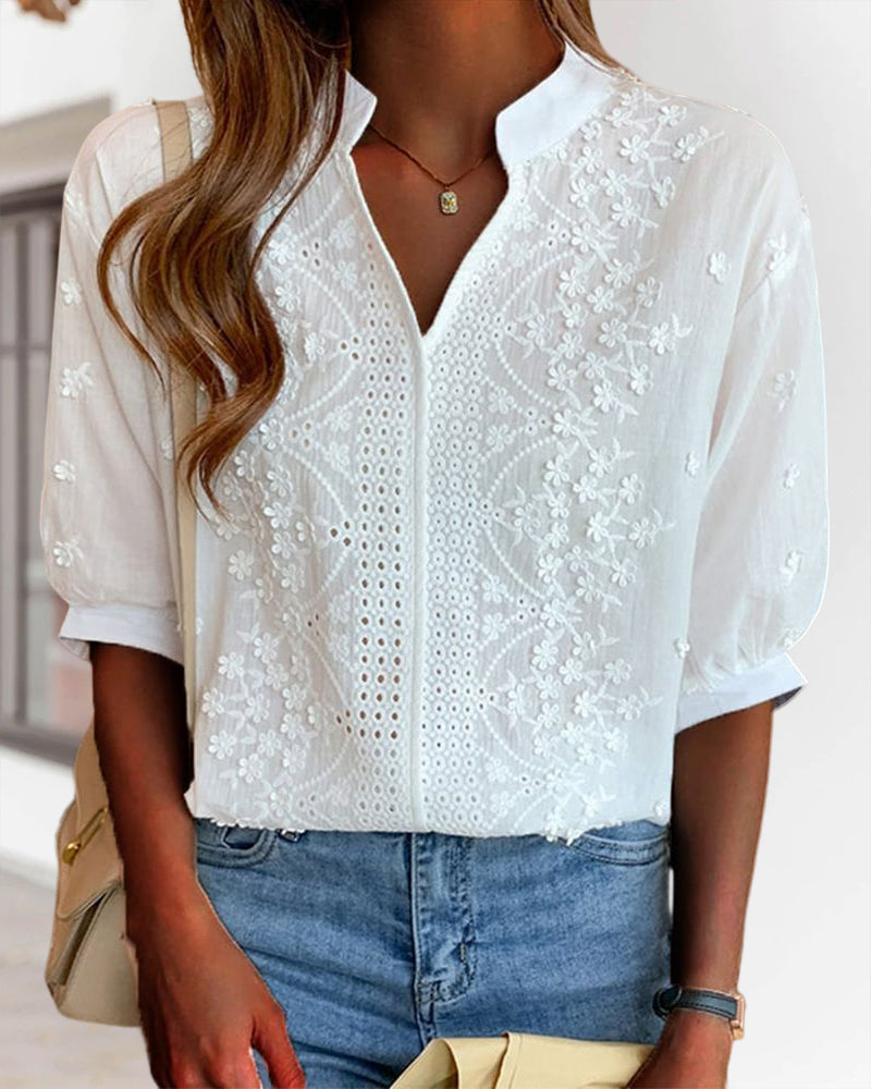 Chic Ladies Lightweight V Neck Ruffle Blouse