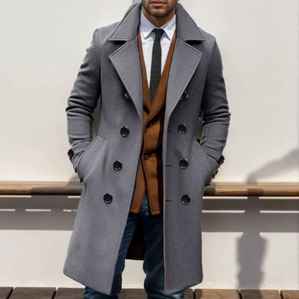 Norcia Men's Wool Double Breasted Trench Coat