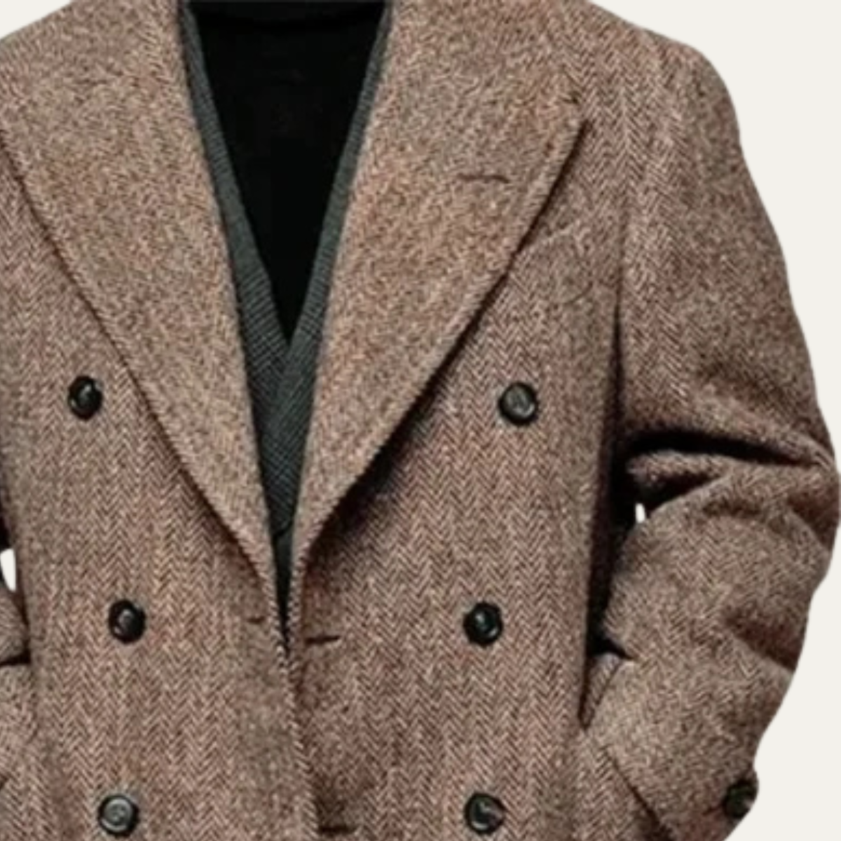 Men's Wool Blend Tweed Blazer Double Breasted Dark Brown