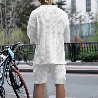 Men's Breathable Knitted Polo Shirt And Shorts Set