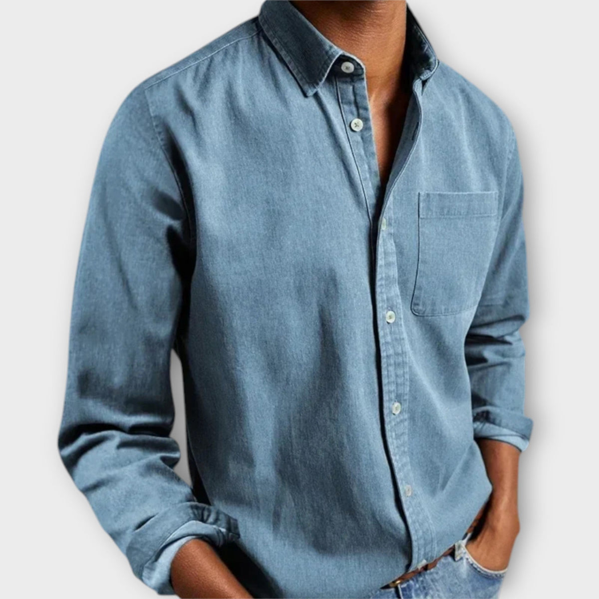 Men's Long Sleeve Button Front Shirt with Chest Pocket