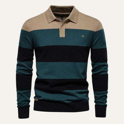 Men's Striped Cotton Polo Sweater